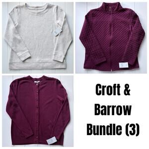 Croft & Barrow Bundle (3) Pullover Zip Front Cream Purple Women's Petite Small